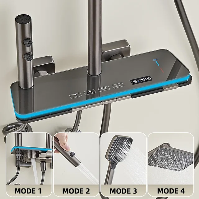 ห้องน้ําชุดเต็มจอแสดงผลดิจิตอลระบบชุดปุ่มเปียโนบรรยากาศก๊อกน้ําอ่างอาบน้ําผสมหัวฝักบัว 1