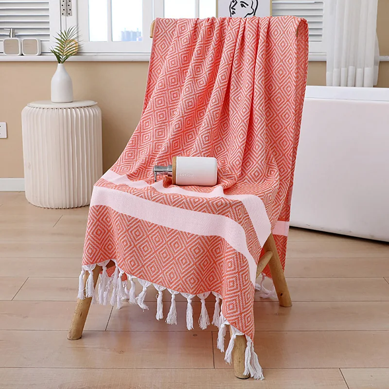 Tassel Turkish Beach Towel Cotton Absorbent Bath Towel Swimming Sunscreen Beach Towel
