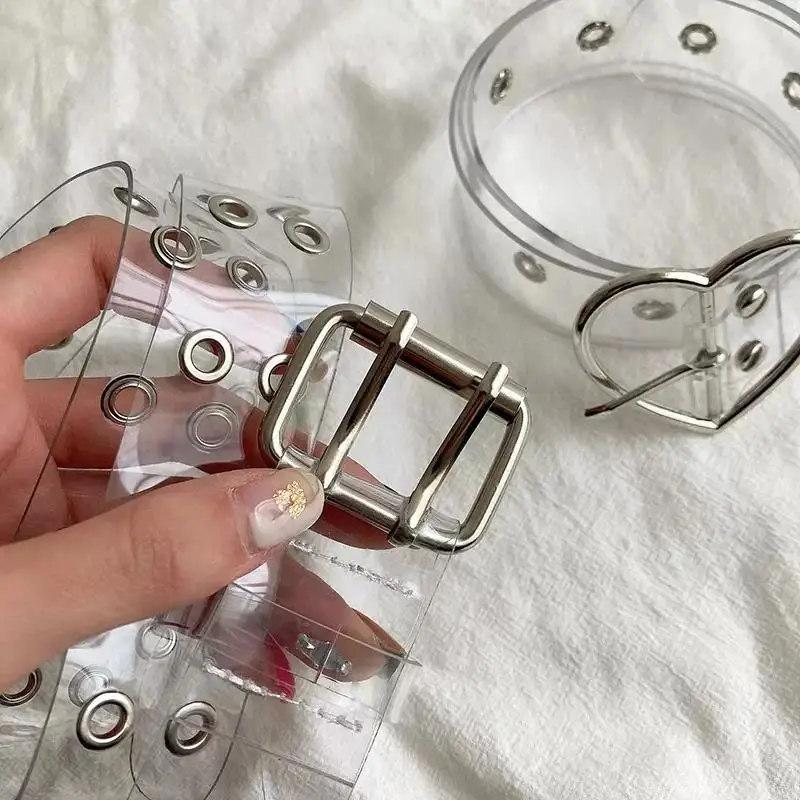 

Fashion Women Transparent Waistband Clear Round Square Heart Pin Buckle Wide Waist Strap Ladies Punk Waist Belt For Jeans Dress