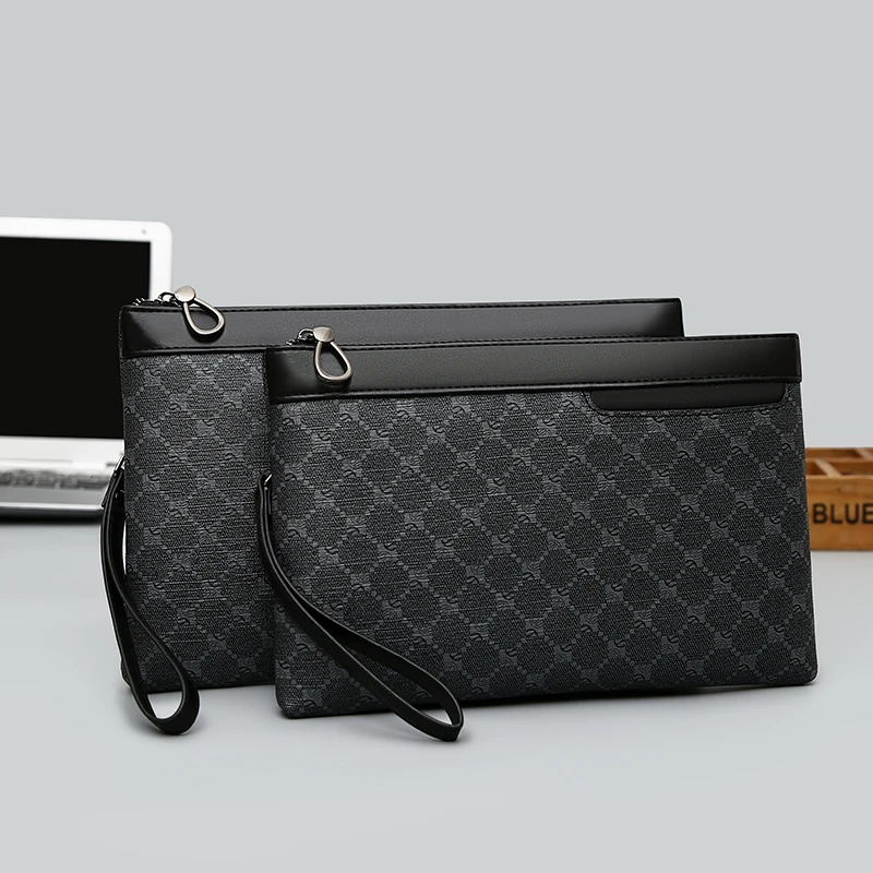 Men's PU Polyester-cotton Handbag Vintage Clutch Bag Multifunction Casual Wallet Storage Pouch Coffee With Black