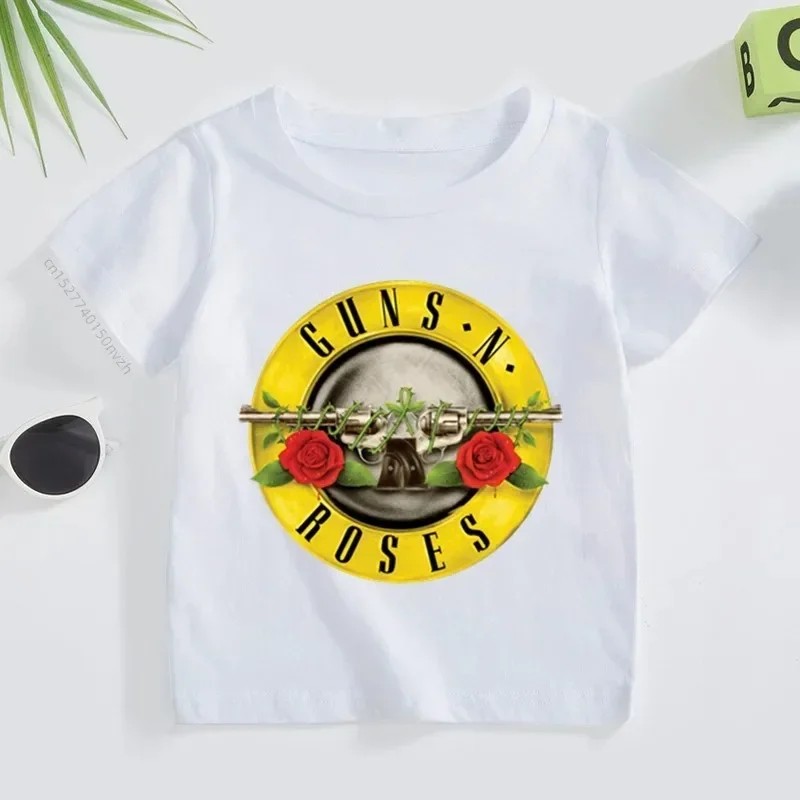 thumbnail image 1 of Camiseta de algodón para niños y niñas de 2 a 14 años con banda de rock Gun N Roses, camisetas de manga corta con estampado de música Kpop, ropa informal para bebés, 1 of 5