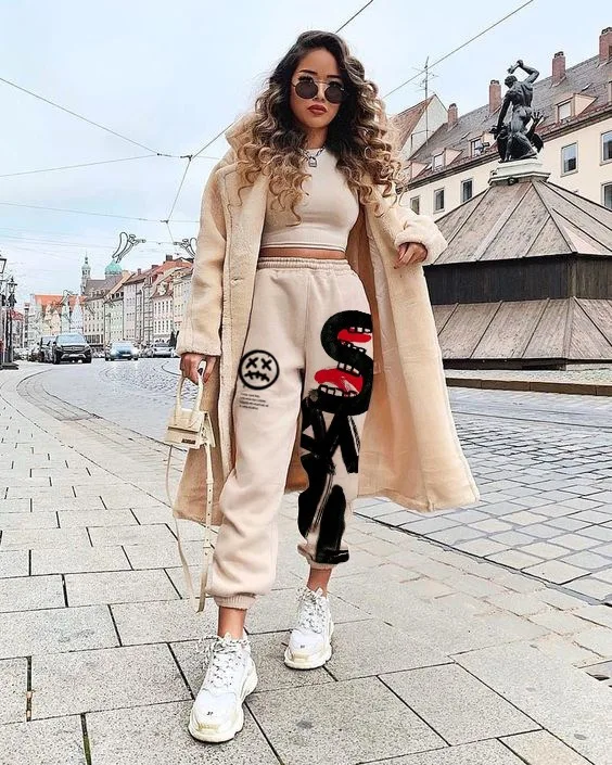 Hip-hop retro 90s women's casual pants color loose street high waist pocket pants plus size autumn and winter sports pants plus size capris