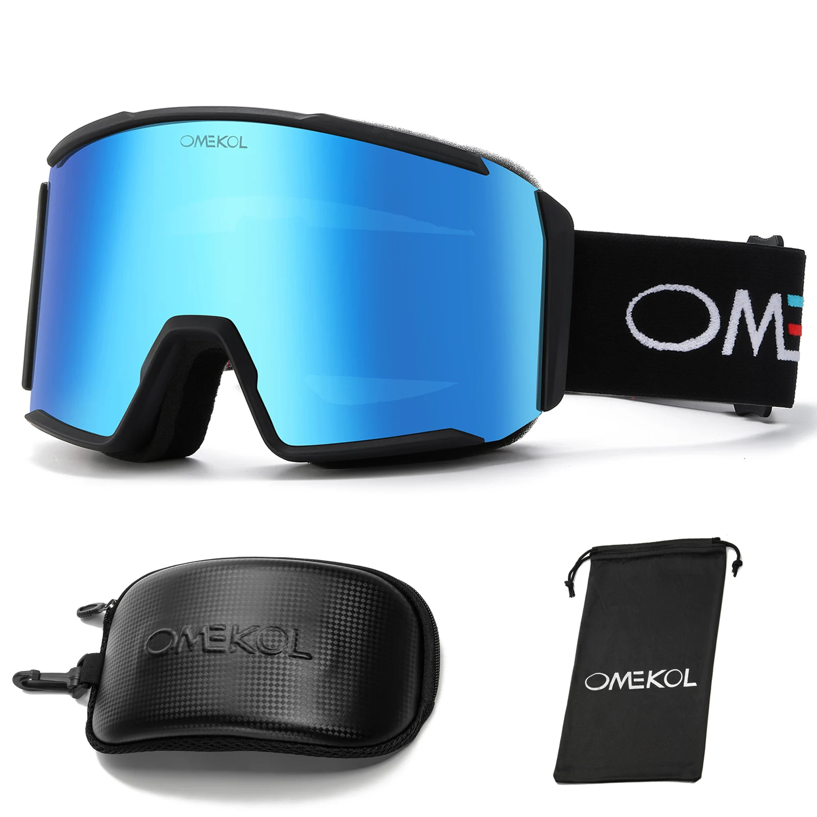 OMEKOL Brand New Double Layer Anti Fog Ski Goggles Snowmobile Glasses Snow Snowboard Mask with Case