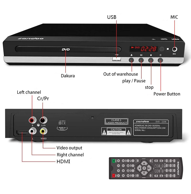 Ȩ DVD ÷̾ VCD CD ũ ̵ ÷̾  AV   USB ũ, Ǯ HD 1080P Ȩ DVD ÷̾ ڽ Ƽ̵
