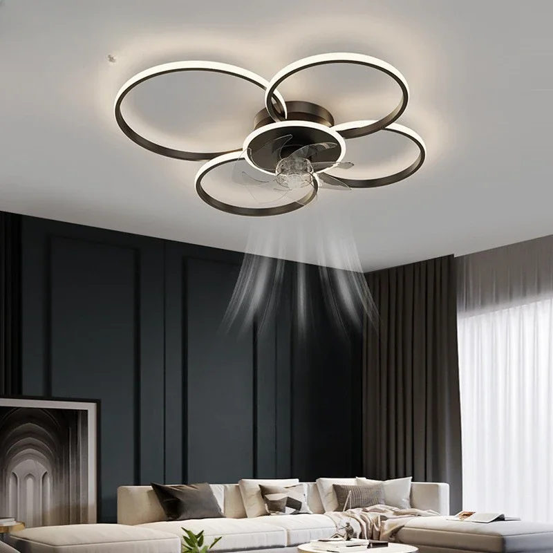 

Современная потолочная лампа-вентилятор, регулируемая яркость, цветочная форма, для гостиной, спальни, потолочный светильник с дистанционным управлением