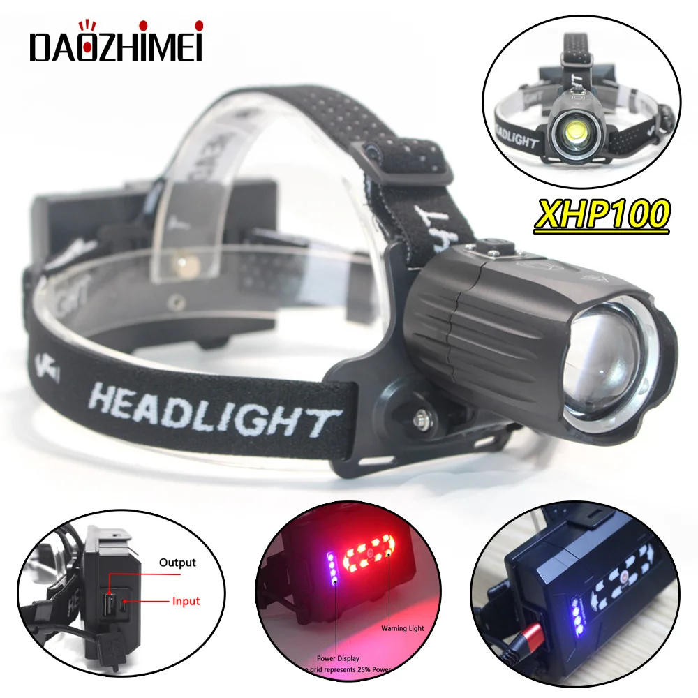XHP100 LED Headlamp Powerful Headlight Zoomable USB Rechargeable Power