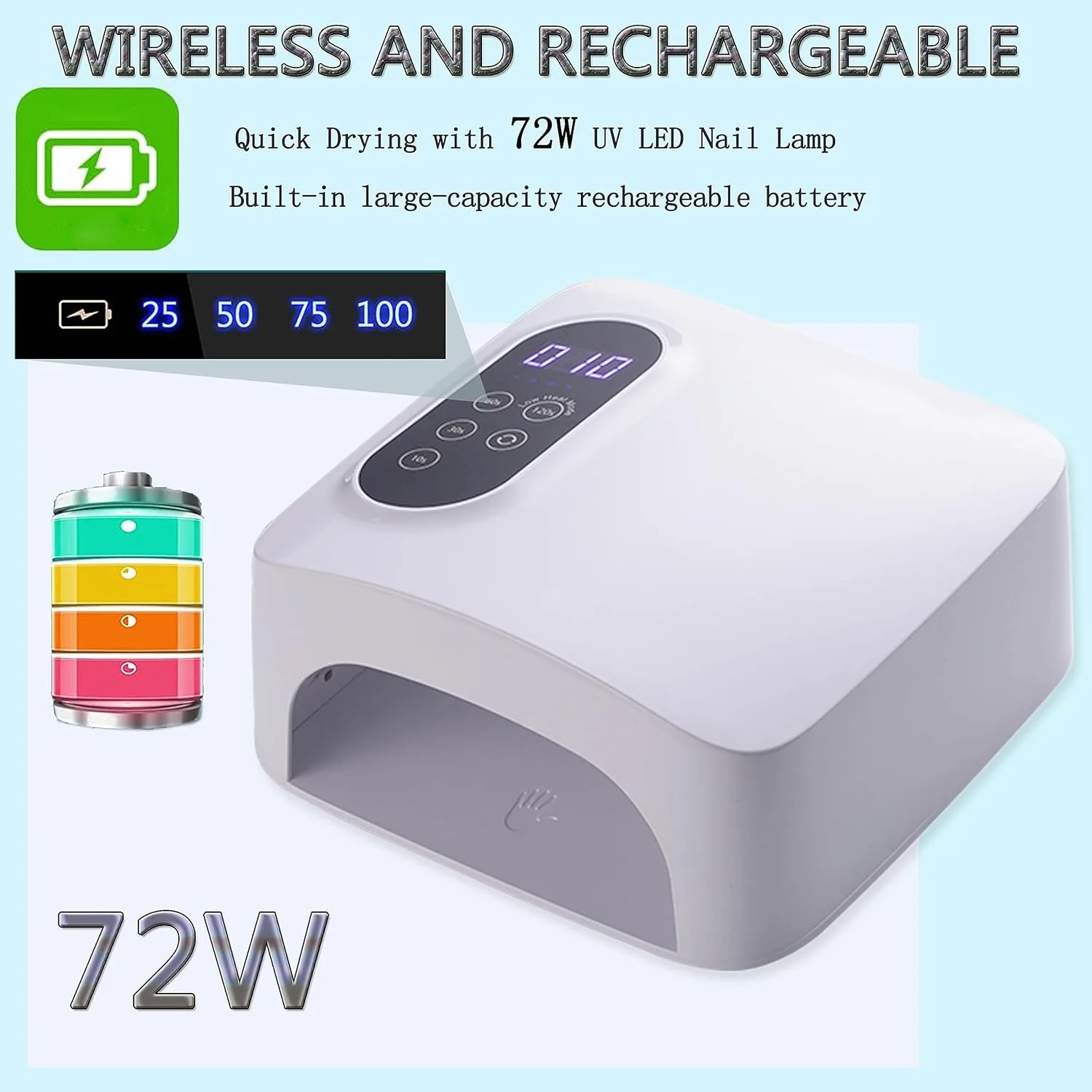 72W UV LED Nail Lamp Rechargeable Nail Dryer with 4 Timer Setting Sensor Professional Nail Art Manicure Tools for Home and Salon 3