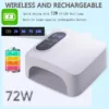 72W UV LED Nail Lamp Rechargeable Nail Dryer with 4 Timer Setting Sensor Professional Nail Art Manicure Tools for Home and Salon 3