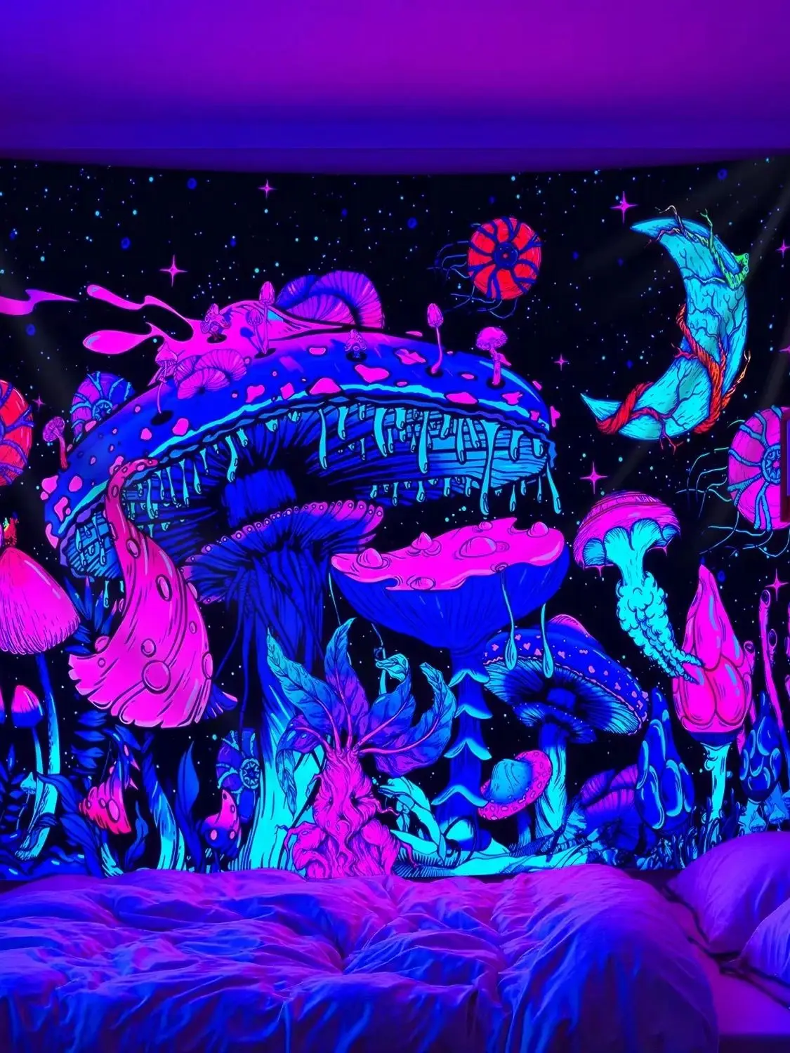 VIKAMA Psychedelischer Pilz-Wandteppich, Cyber-Gradient-Sternenhimmel, personalisierter, trendiger Stil, Wohnzimmer-Sofa-Raumdekoration – Detail 1