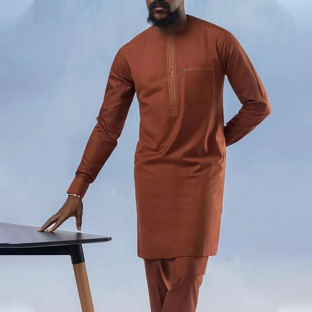 Ahmed Embroidered Long Sleeve Dashiki Outfit - Image 2