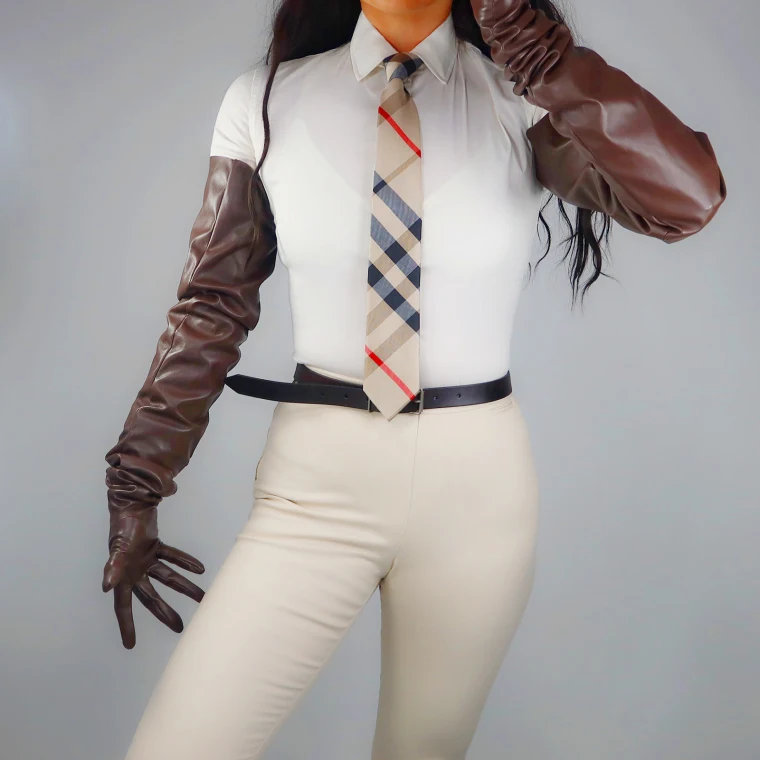 LONG GLOVES Faux Leather PU 15" 38cm Coffee Dark Deep Brown Loose Fit Unisex LLDLLNT