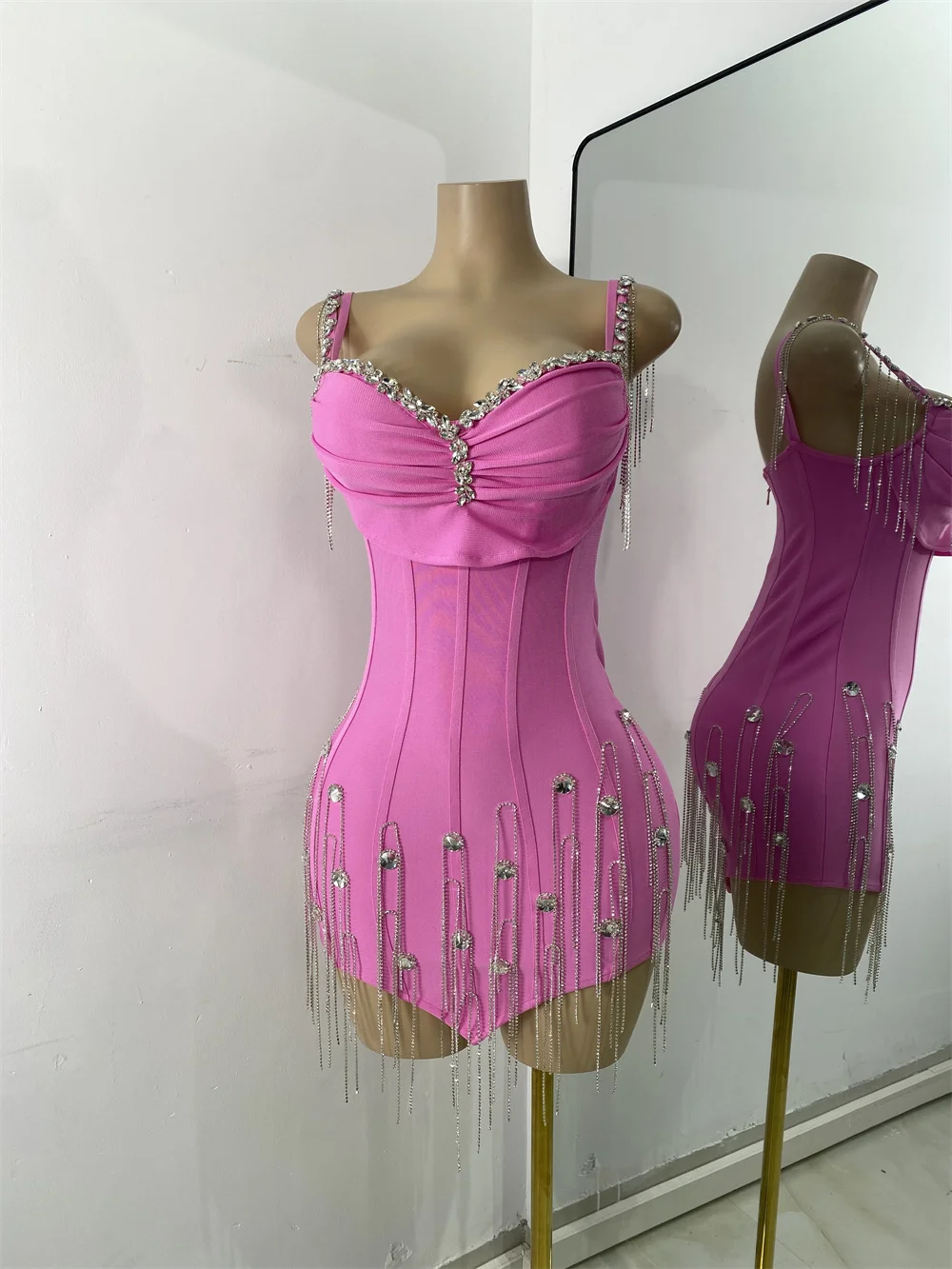 Luxury Rhinestones Chain Pink Black Mini Camisole Bandage Dress Elegant  Birthday Party Celebrity Show Wear Club Festival Dresses - AliExpress  200000345