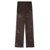 HXAO Tulle Women's Two Pieces Set Baggy Sequin Pants Sets Strapless Crop Top Beaded Long Pants 2 Piece Sets Semi Sheer Trousers - Image 3