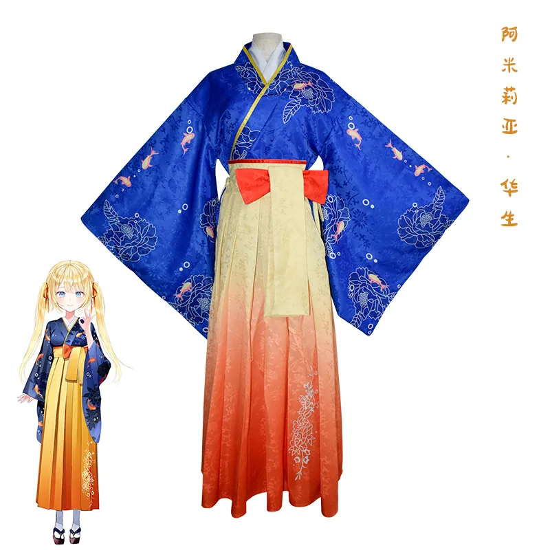 

VTuber Ame Costumes Watson's Hololive EN Watson Amelia Cosplay Kimono Outfits Japanese Clothes Holiday Party Wafuku
