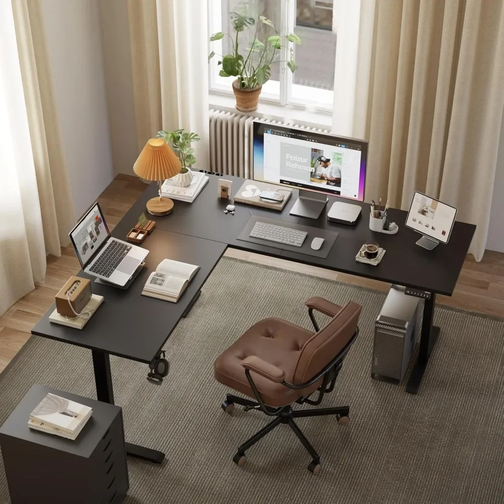 NEW-L Shaped Standing Desk Adjustable Height, Electric Corner Standing Desk, 63 x 55 inch Sit Stand Computer Table with Splice B