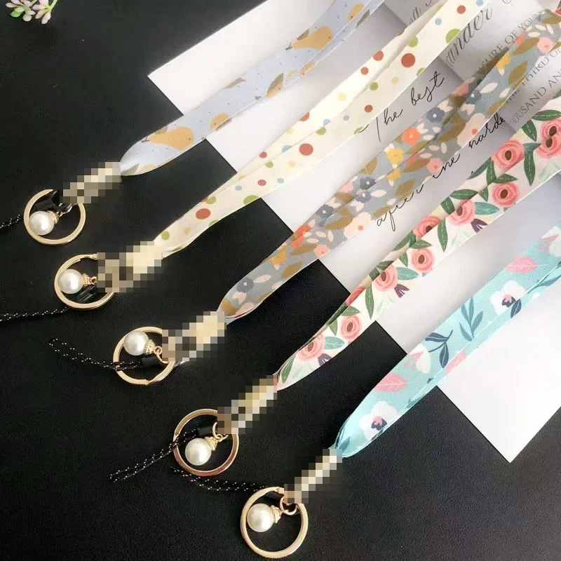 

Printed Wave Dot Rope for Mobile Phone, Hanging Neck, Pearl Pendant, Wind Net, Red, Women's Key, Work Certificate