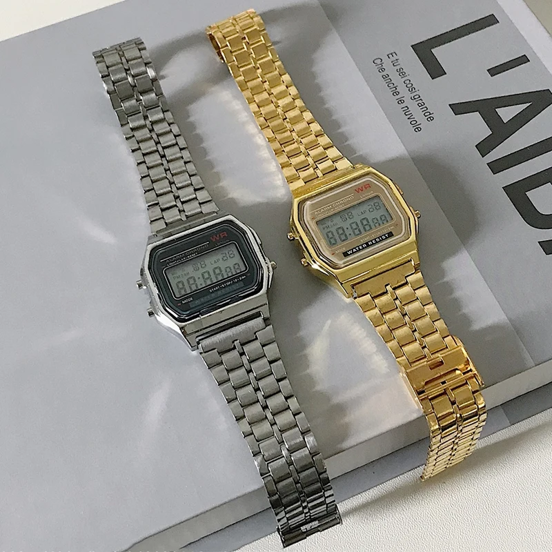 Luxury F91W Steel Band Watch Retro LED Digital Sports Military Watch Electronic Wrist Band Clock Ladies Men Couples Watches 6