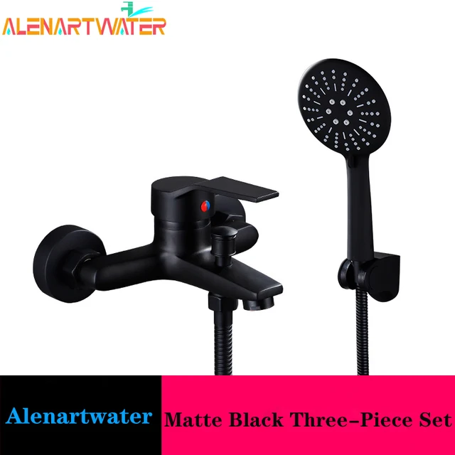 Matte Black ห้องน้ำก๊อกน้ำอ่างอาบน้ำร้อนเย็นแตะสีดำ Chrome ห้องน้ำฝักบัวก๊อกน้ำก๊อกน้ำก๊อก 1