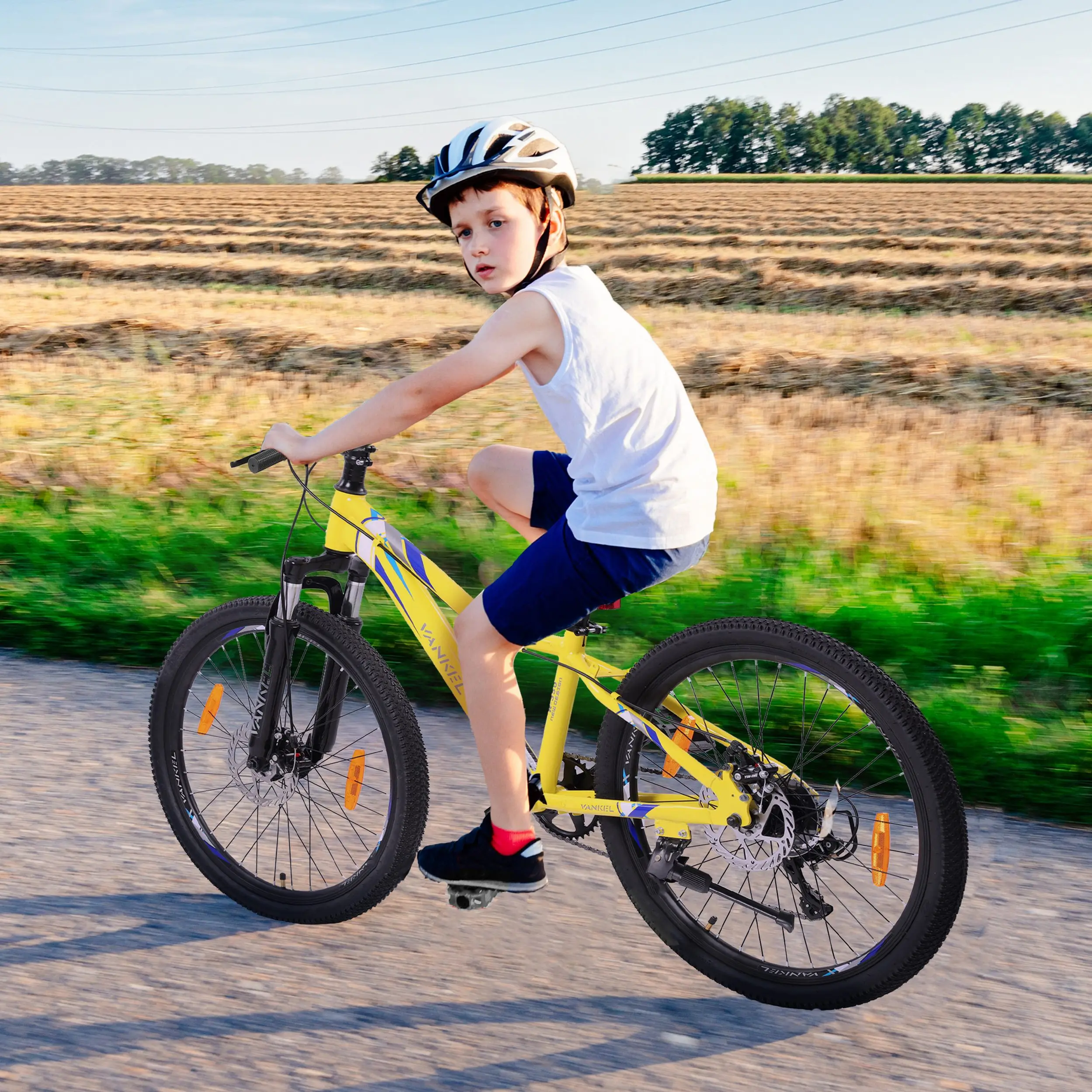 Vankel 24-Zoll-Teenager-Mountainbike für Jungen und Mädchen, 6-Gang-Gänge, Scheibenbremsen, Fahrräder, verstellbarer Sitz, gelbes MTB-Fahrrad – Detail 9