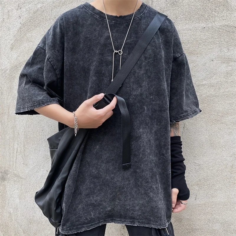 

Tie-dyed Short-sleeved T-shirt For Man Women Spring Summer 2023 New Korean Ins Dark Black Loose And Versatile Tshirts