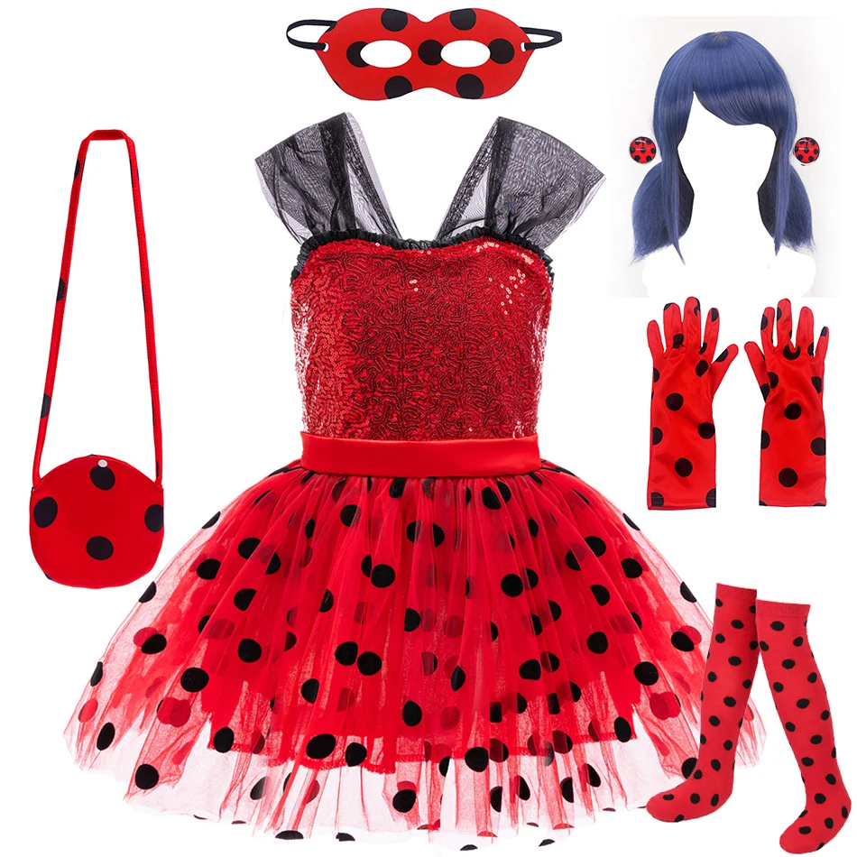 Kinder Marienkäfer Cosplay Kostüm Kind Marinette Halloween Outfit Weihnachten Phantasie Party Für Mädchen Red Dot Kleid Anzüge Geburtstag Geschenk