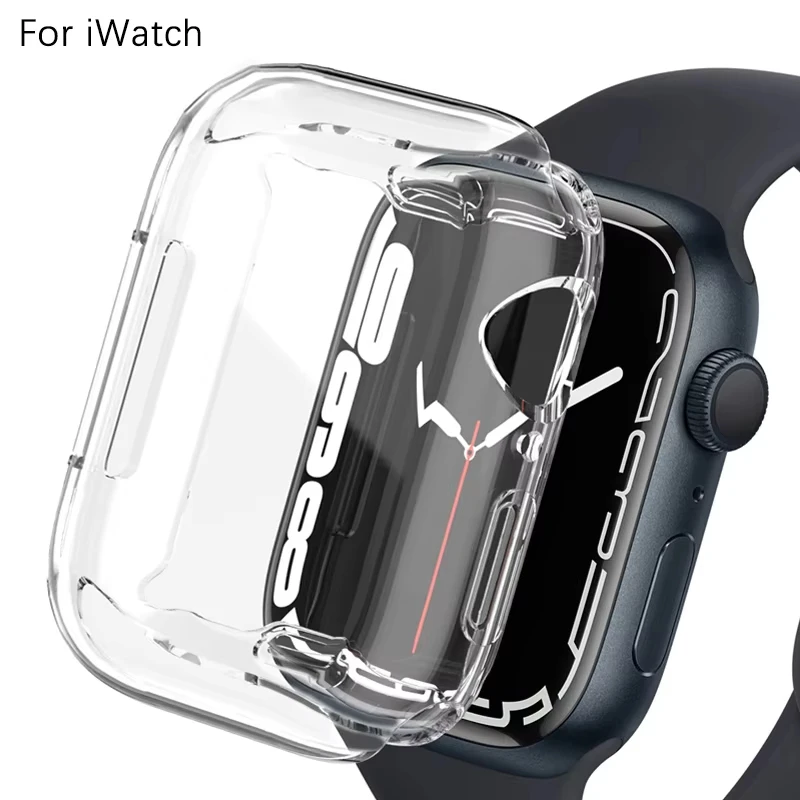 애플워치 울트라 49mm 9 8 7 41mm 45mm TPU 범퍼 커버, 아이워치 시리즈 6 5 4 se 44mm 40mm 42mm 38mm 풀스크린 보호필름