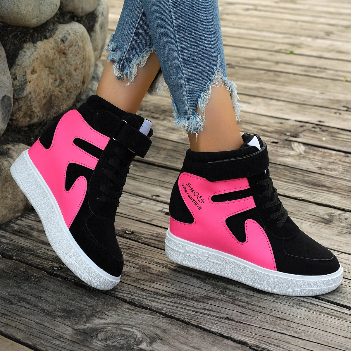 Sneakers Women New High Top Platform Casual Wedges Sneakers Autumn Winter Female Black Internal Increase Vulcanize Women Shoes 2