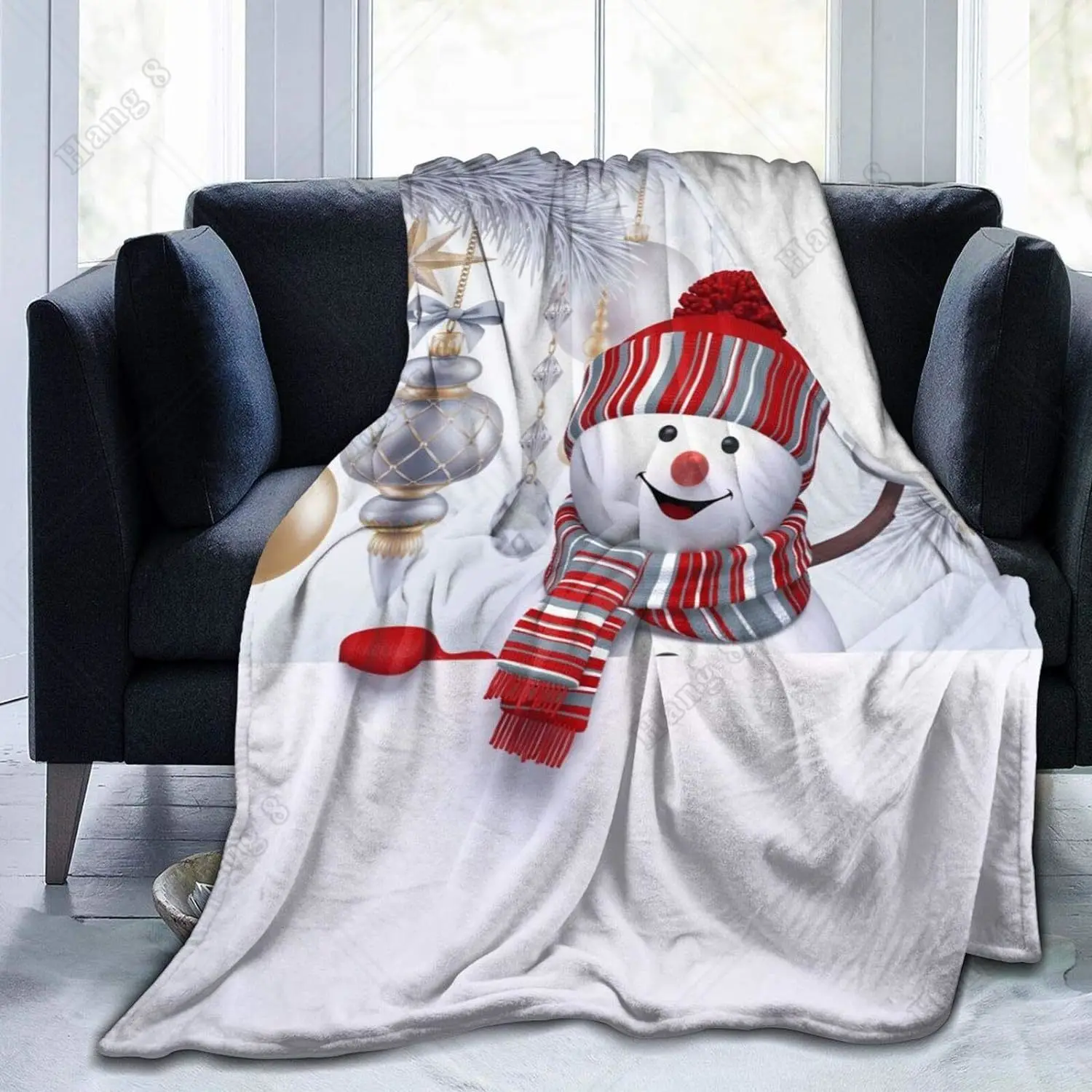 Winter Snowman Waving Hand Soft Throw Blanket All Season Microplush Warm Blankets Lightweight Tufted Fuzzy Flannel Blanket