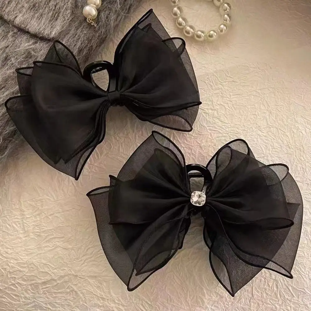 Korean Chiffon Mesh Bow Large Hair Clip For Women Flower Hair Claw Gauze Sweet Bowknot Shark Clip Headwear Hair Accessories