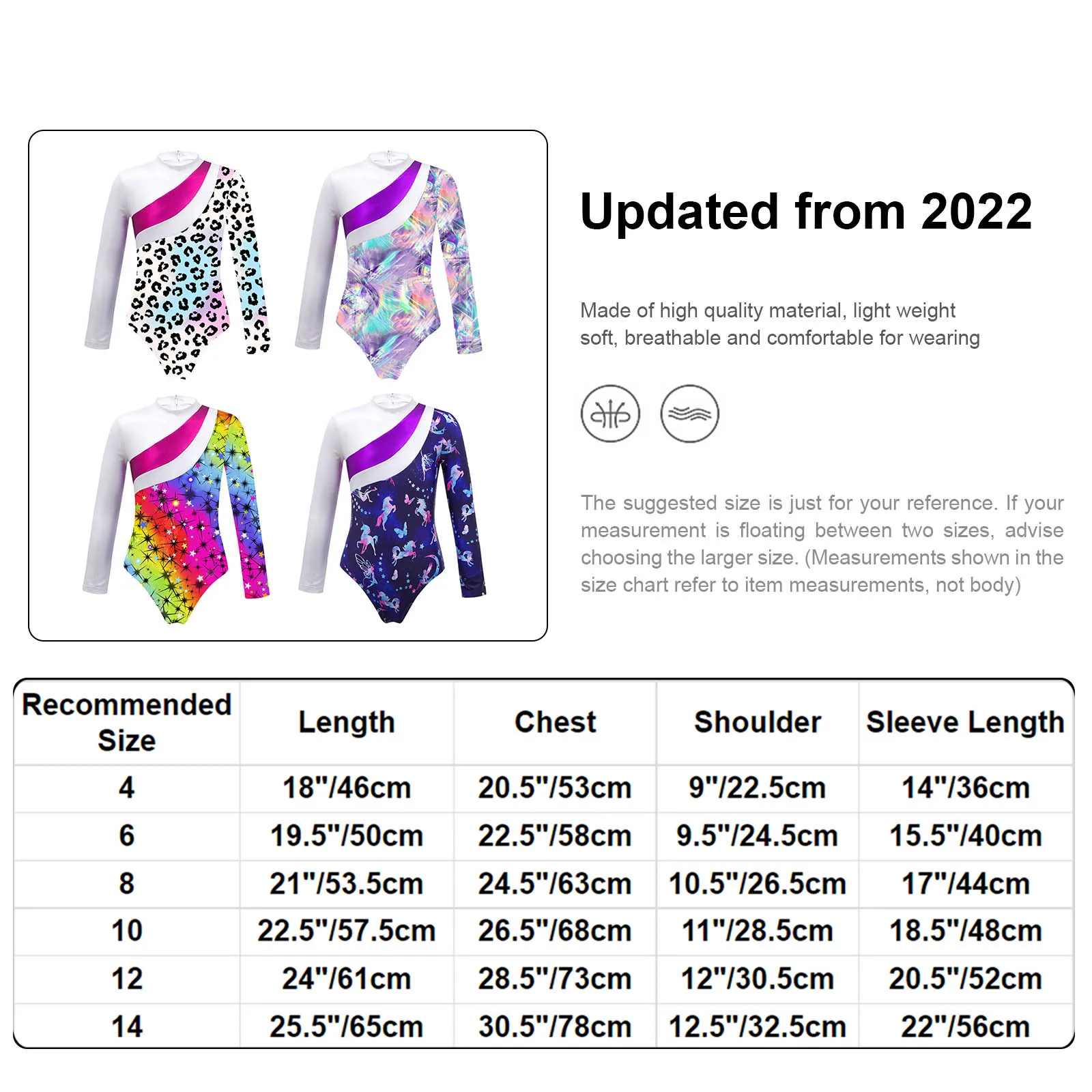Children Girls Teens Gymnastics Ballet Dance Leotard Long Sleeve Holographic Print Ice Skating Bodysuit Jumpsuit ballet leotard dance leotard