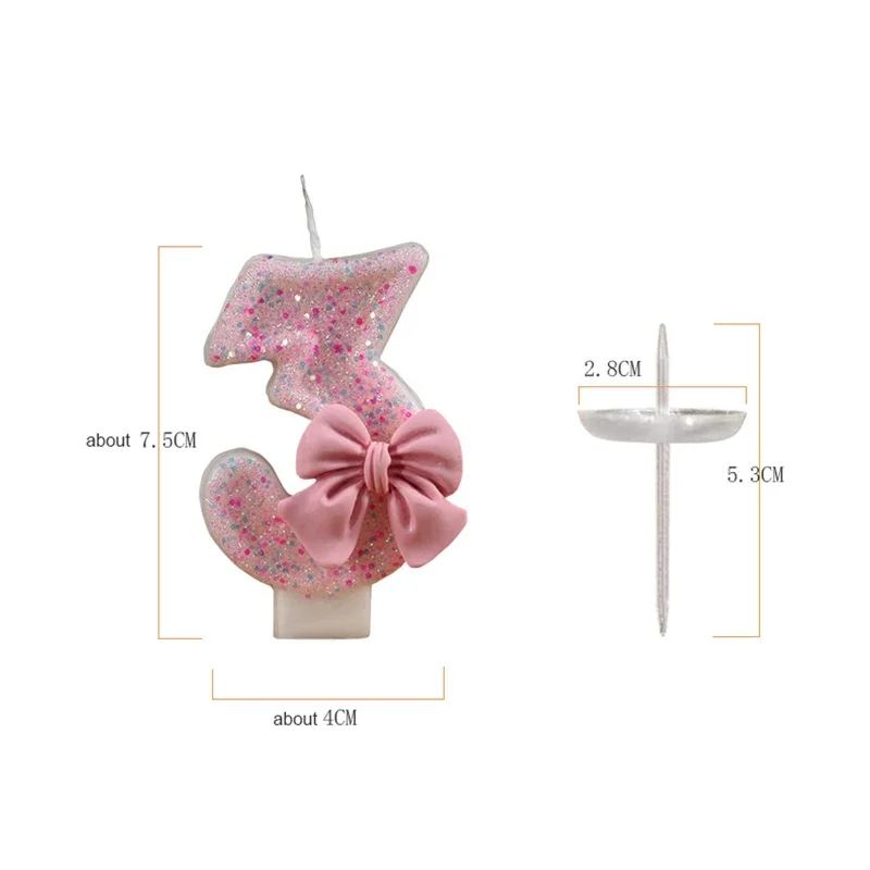 Cake Candles Decorative Candles Cute Sequin Pink Big Number Bowknot 3D Design Cake Topper