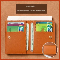 Elegant Leather Mini Wallet - Compact Foldable Card Case with Secure Snap Closure (Brown)