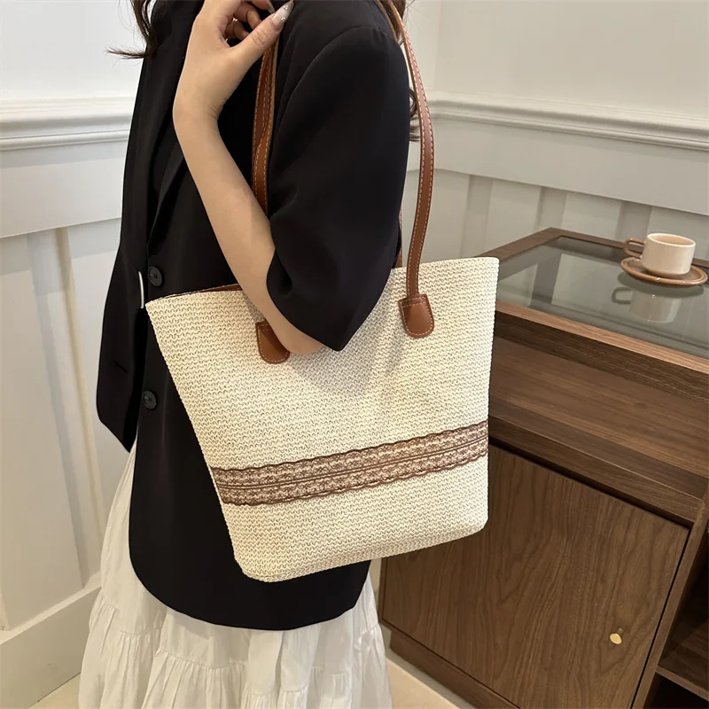Women's Large Capacity Shoulder Bag Summer Straw Woven Basket Handbag Fashion Female Luxury Designer Beach Bag Shopper Tote Bag