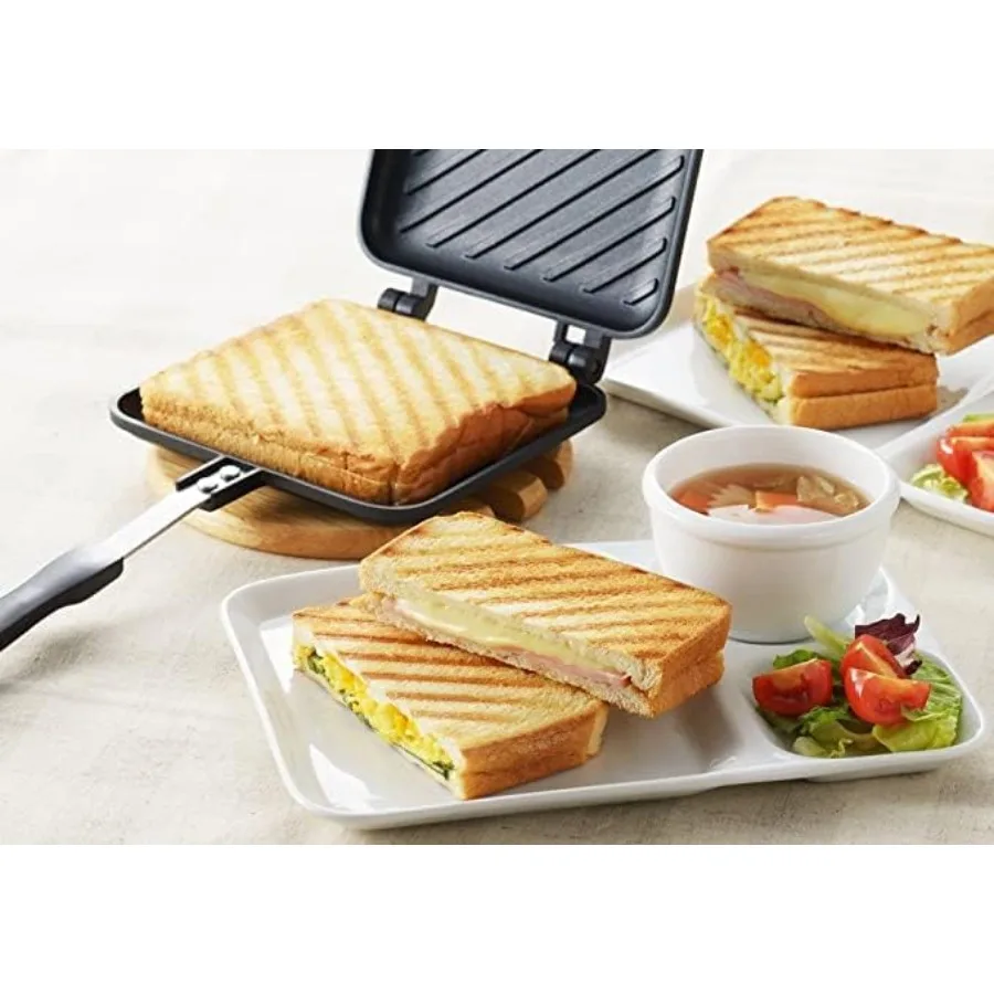 NonStick Panini Press Hot Sandwich Maker with Aluminum Flip Grill and Handle for Home Use and Outdoor Camping Adventures Ideal