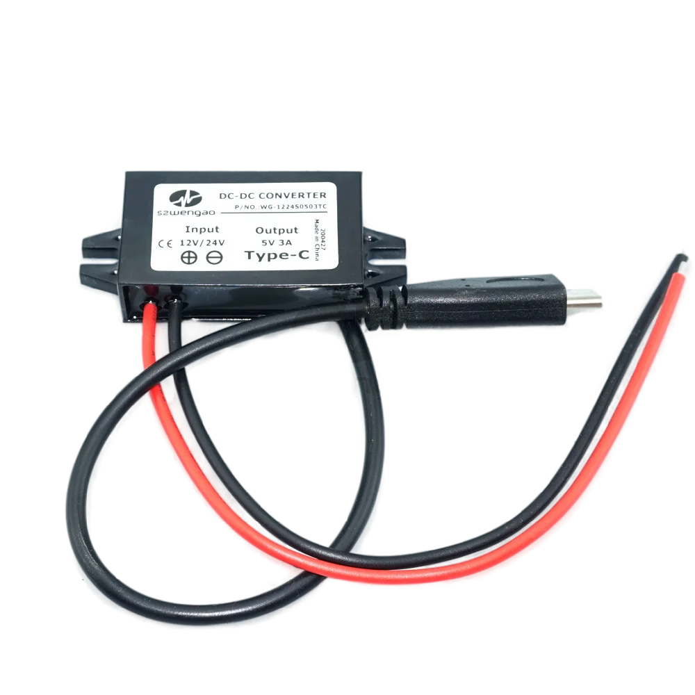 Charge USB C Converter DC 12V/24V to 5V 3A USB Type-C Buck Charging Module Step Down Voltage Regulator Car Power Converter