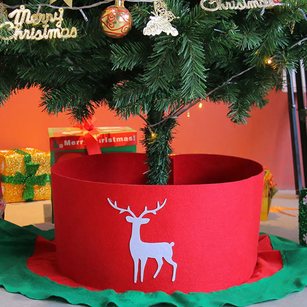 60/90/120CM Tree Skirt Christmas Tree Skir Xmas Tree Mat Christmas Tree Round Basket Elk Printed Christmas Tree Base Cover New