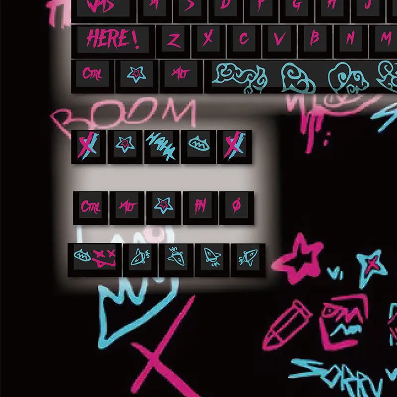Lol Game Character Jinx Keycap Cereja Pbt 123 Chaves Teclado Mecânico Graffiti Cinco Lados Sublimação Térmica Diy - Imagem 3