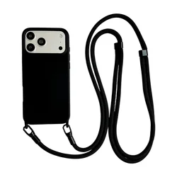 Enhanced Shockproof Crossbody Lanyard Case with Soft Candy Finish and Neck Cord Strap - iPhone 15 (Black)