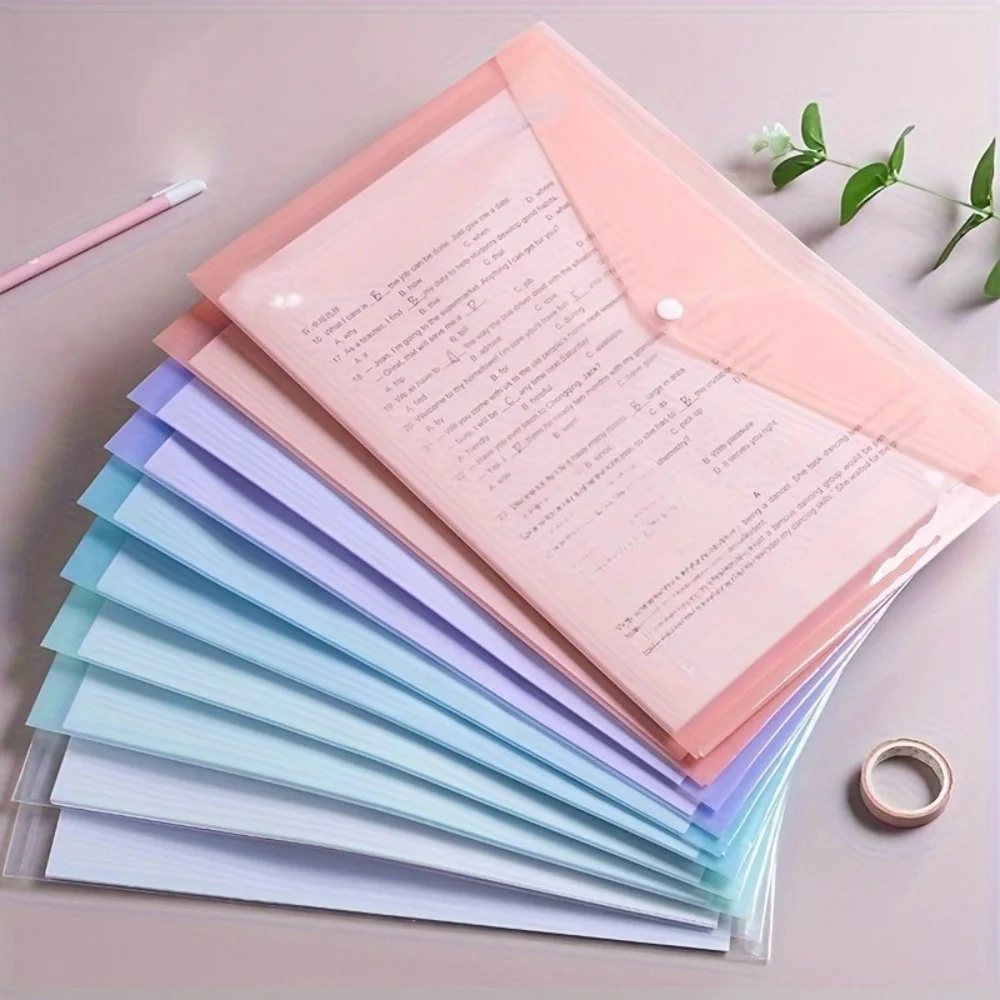 10pcs A4 Transparent Plastic File Folders Waterproof PP Document Storage Bags Student Test Papers & Office Organization Supplies 1