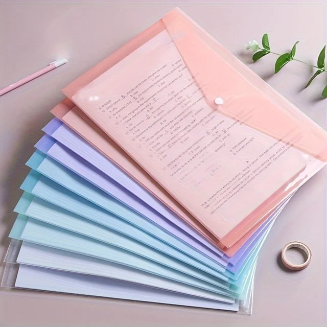 10pcs A4 Transparent Plastic File Folders Waterproof PP Document Storage Bags Student Test Papers & Office Organization Supplies 1
