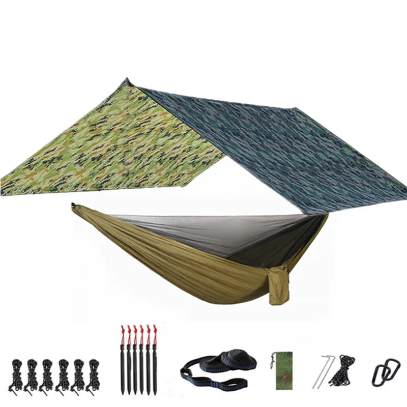 Camping Hammock with Bug Net and Rainfly Tarp,118x118in Portable Waterproof and UV Protection Hammock Tent for Indoor, Outdoor 