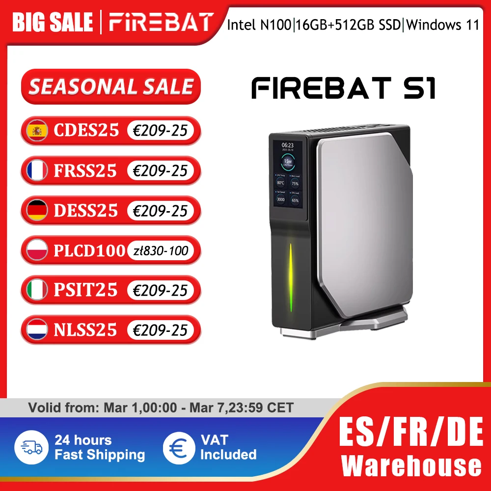 FIREBAT S1 Mini PC Windows 11 Intel Alder Lake N100 N150 DDR4 16GB
