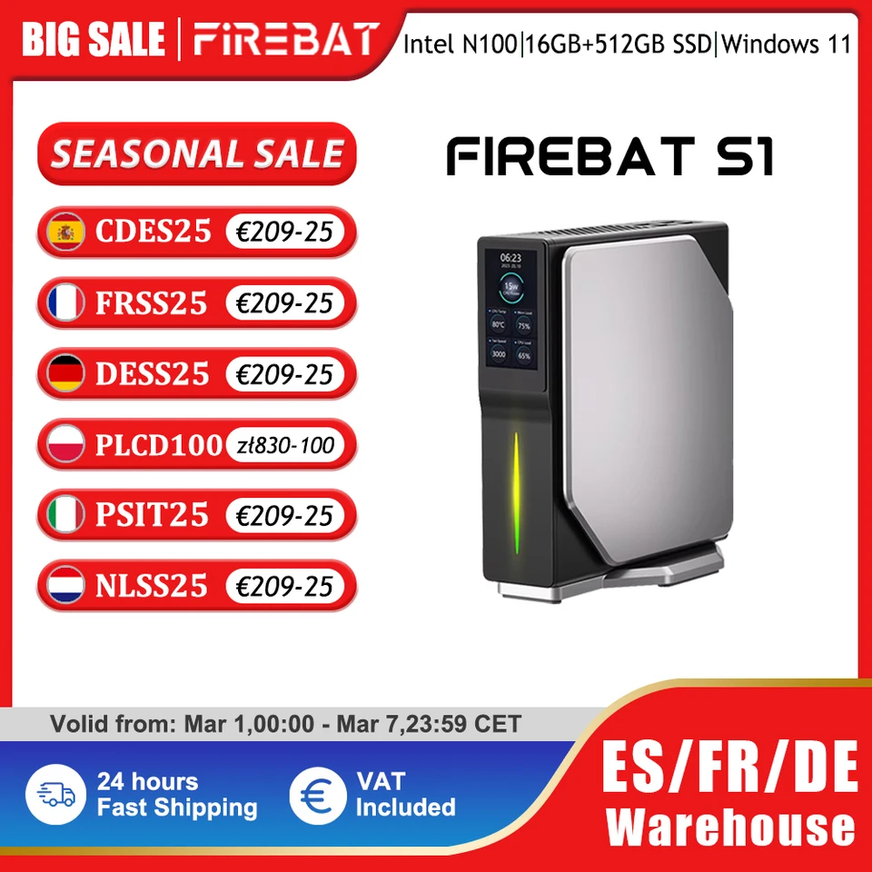FIREBAT S1 Mini PC Windows 11 Intel Alder Lake N100 N150 DDR4 16GB