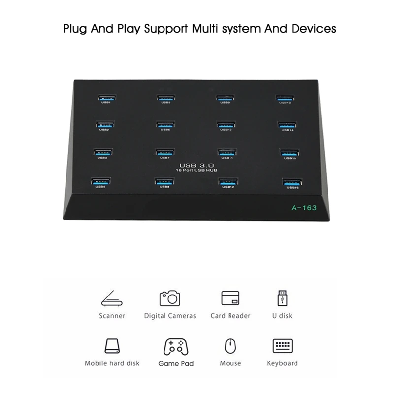 N15R-A-163 25W Powered Super Data Speed 5Gbps 16 Ports USB3.0 Duplicator Hub USB Flash Driver Copier EU PLUG