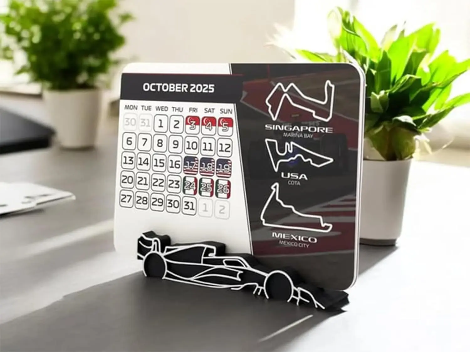 Desktop Calendar with Car Stand Racing Schedule Calendar for F1 Fans desk calendar