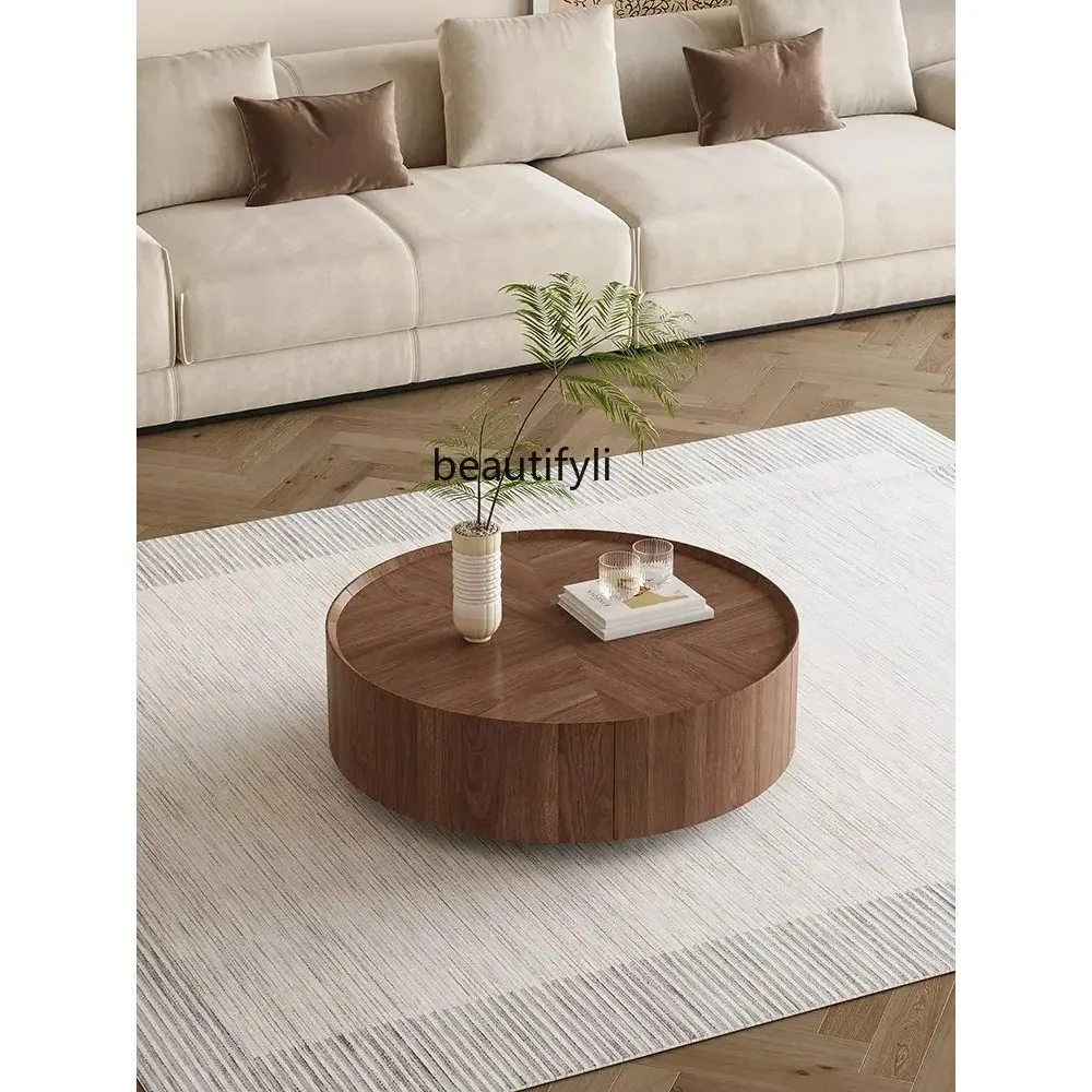 

Round Coffee Table Living Room Home Small Apartment Walnut Color Nordic Tea Table Small Tea Table