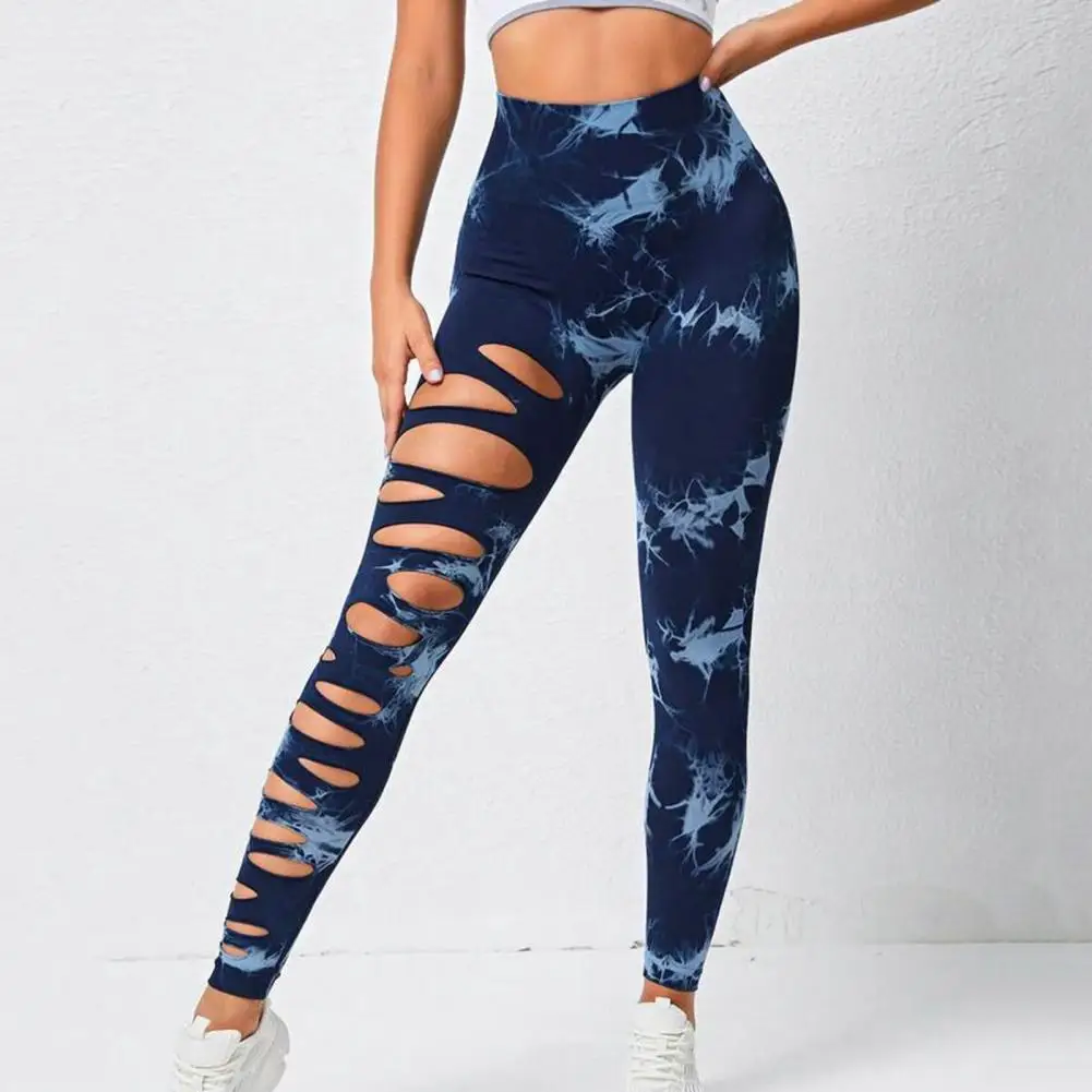 Elastic Waistband Yoga Trousers High Waist Yoga Leggings Tie Dye Women's High Waist Leggings with Hip Lifting Push Up for Gym