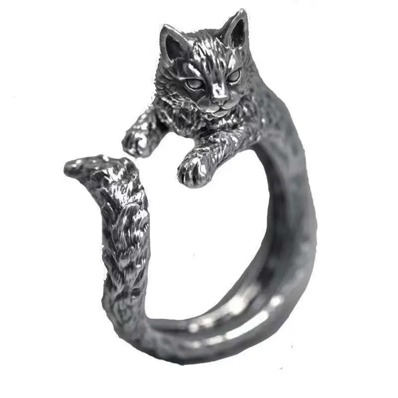 Lucky and Lucky Meaning: Retro Chinese Cat Ring with Adjustable Opening for Men and Women