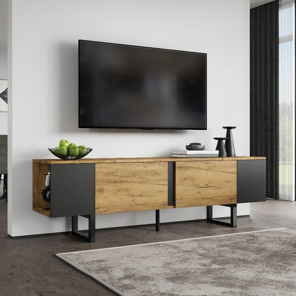 180*40*55cm TV-Schrank mit 2 Schränken und offenem Stauraum, geeignet für Fernseher bis zu 75 Zoll. – Detail 6