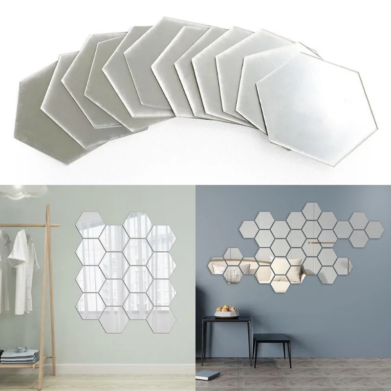 3D Stickers 3D Wall Stickers 3D Mirror Wall Stickers Acrylic Self Adhesive Hexagon Mirror Sticker Mosaic Art Wall Decals Tiles DIY Bedroom Living Room Decor